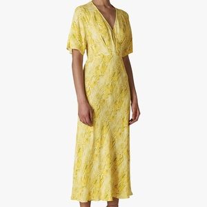 Whistles Python Print Yellow Midi Dress UK 8/US 4